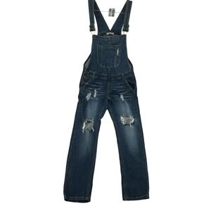 Machine Distressed Denim Overalls Ripped Grunge Barn Country Jeans Women Sz S